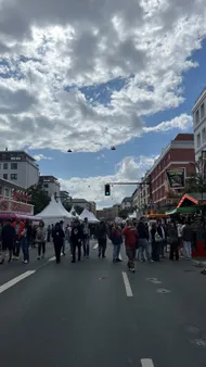 Besucherinnen und Besucher zwischen den Ständen einer Themenmeile